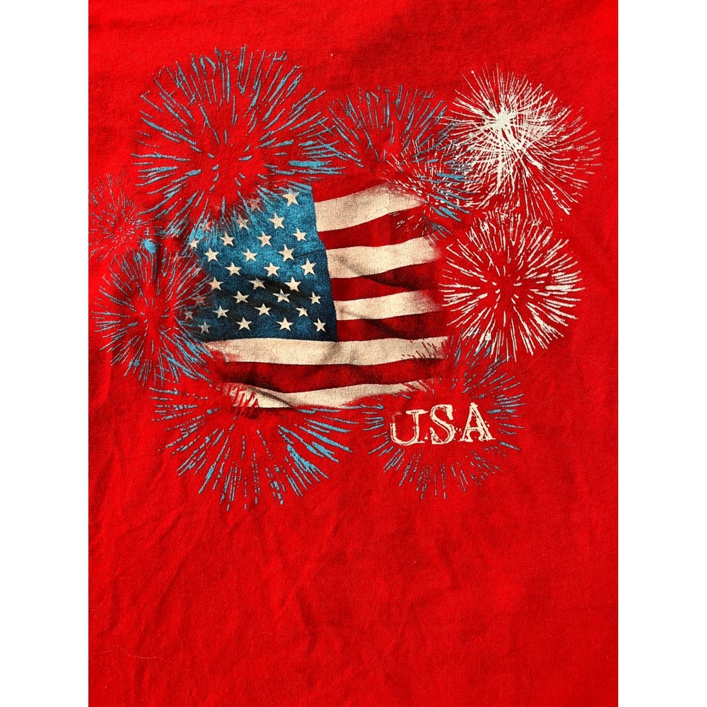 Gildan Red USA Flag Fireworks Graphic T-Shirt Kids Small Patriotic 4th of July - Picture 2 of 5